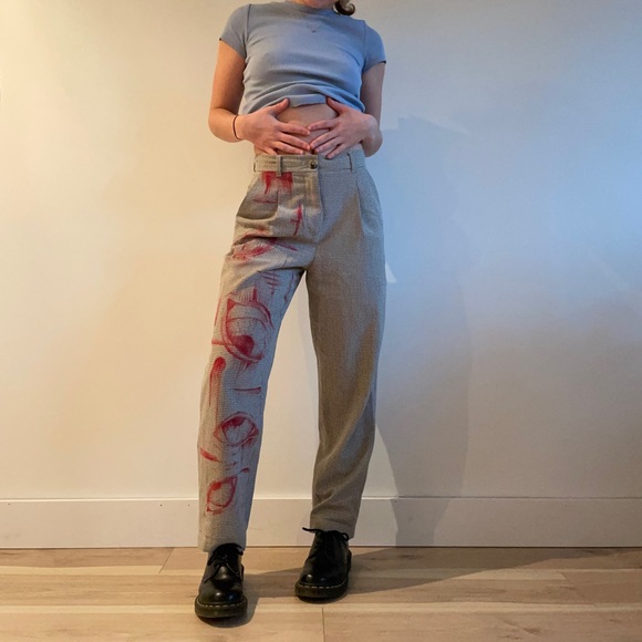 Little moon checkered trousers - hand painted, heat set art - Picture 1 of 8